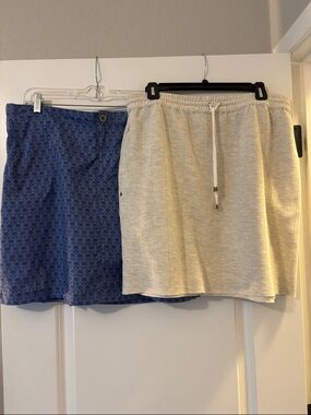 Dual Skirt Set —  Size L Blue Printed Skirt & Light Heather Drawstring Skirt